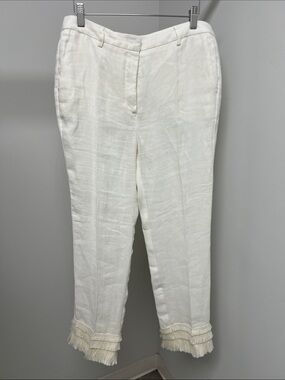 MaxMara Cream Linen-Blend Fringe Hem Chinos